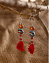 Blue Pottery 2 Beads Earrings With Tassels (Striped Brown & Turq)